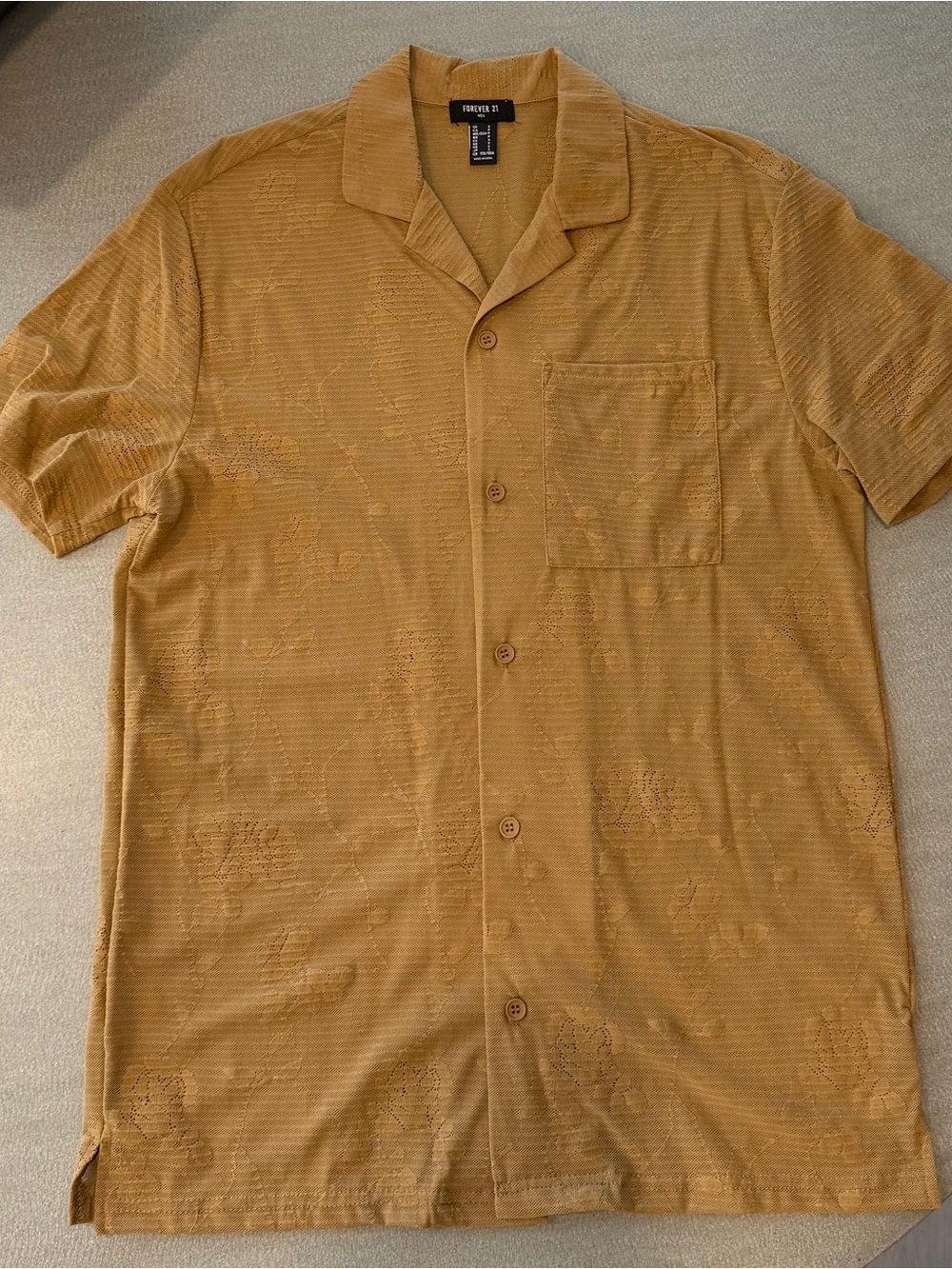 Forever 21 Men’s Short-Sleeve Mesh Button-Down Shirt - Mustard